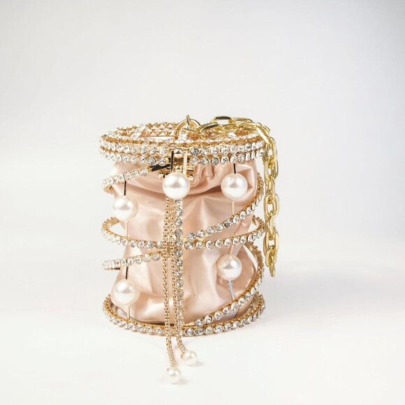 ⚡ Women's Evening Rhinestone Luxury Chain Gold Metallic Bucket Crossbody Bag - Picture 6 of 6